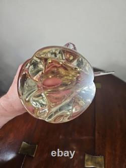 Figurine en verre artistique vintage de dauphin rose dans une vague avec étiquette Vetro Artistico