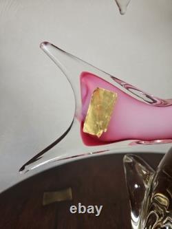 Figurine en verre artistique vintage de dauphin rose dans une vague avec étiquette Vetro Artistico