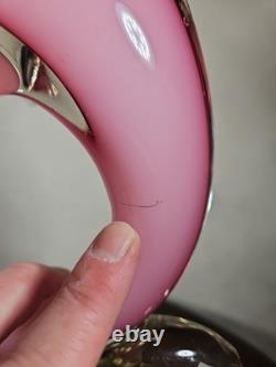 Figurine en verre artistique vintage de dauphin rose dans une vague avec étiquette Vetro Artistico