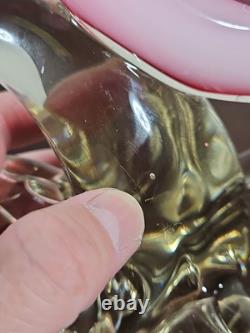 Figurine en verre artistique vintage de dauphin rose dans une vague avec étiquette Vetro Artistico