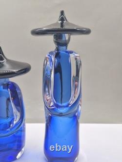Figurines asiatiques en verre de Murano Formia signées et numérotées 273/500 bleu cobalt vintage