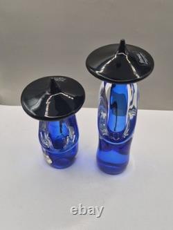 Figurines asiatiques en verre de Murano Formia signées et numérotées 273/500 bleu cobalt vintage