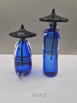 Figurines asiatiques en verre de Murano Formia signées et numérotées 273/500 bleu cobalt vintage