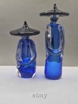 Figurines asiatiques en verre de Murano Formia signées et numérotées 273/500 bleu cobalt vintage