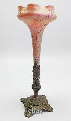 Fine Rouge Kralik Loetz Style Iridescent Art Verre Epergne Vase C. 1910 Antique