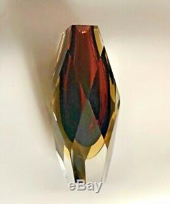 Flavio Poli Seguso Vetri D'arte Murano Italie MCM Sommerso Facettes Art Glass Vase