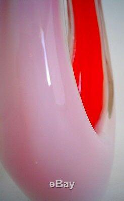 Fratelli Toso Murano Opalino Opalescent Rouge Orange Art Glass Vase Handled Panier
