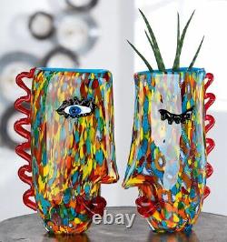 GÉANT! Vase abstrait en verre d'art de 30 cm en hommage à Picasso avec technique Murano Millefiori