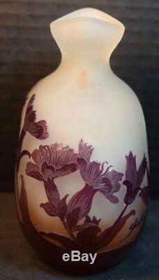Galle Cameo Art Vase En Verre Cabinet Avec Des Fleurs