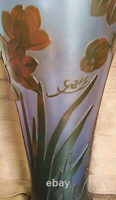 Galle Signed Vase Art Nouveau Inspired Blue Glass Acid Etched Embossed Cameo 14
