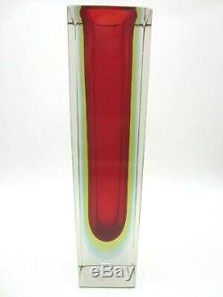 Géométrique Vase Bloc Murano Facettes Bleu Rouge Et Brillant Verre Art Sommerso Vert