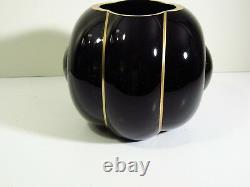 George Sakier Design Pour Fostoria Glass #2404 Art Deco Vase Ebony Black Withgold