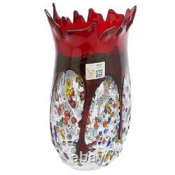 GlassOfVenice Vase en verre de Murano Millefiori avec motifs épineux Rouge