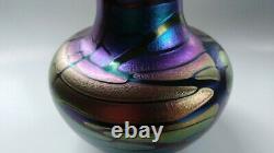 Gorgeous Iridescent Art Vase Hand Soufflé Par Jim Norton Artiste Canadien Du Verre
