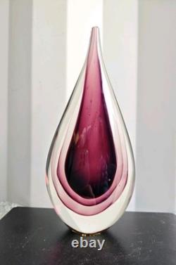 Goutte d'eau en verre artistique soufflé à la main style Murano Sommerso aubergine vintage luminescent UV