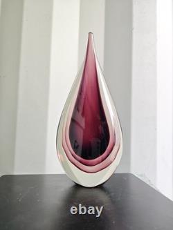 Goutte d'eau en verre artistique soufflé à la main style Murano Sommerso aubergine vintage luminescent UV