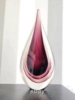 Goutte d'eau en verre artistique soufflé à la main style Murano Sommerso aubergine vintage luminescent UV