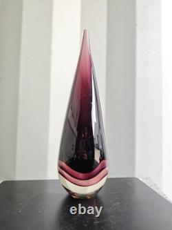 Goutte d'eau en verre artistique soufflé à la main style Murano Sommerso aubergine vintage luminescent UV