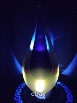 Goutte d'eau en verre artistique soufflé à la main style Murano Sommerso aubergine vintage luminescent UV