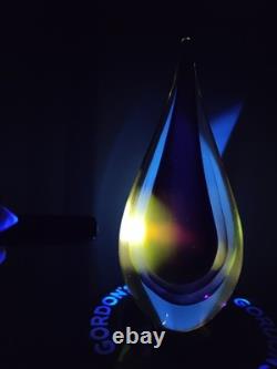 Goutte d'eau en verre artistique soufflé à la main style Murano Sommerso aubergine vintage luminescent UV