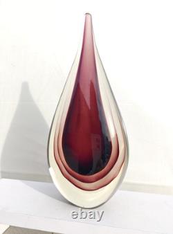 Goutte d'eau en verre artistique soufflé à la main style Murano Sommerso aubergine vintage luminescent UV