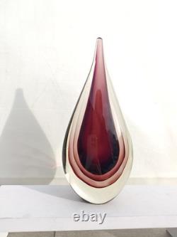 Goutte d'eau en verre artistique soufflé à la main style Murano Sommerso aubergine vintage luminescent UV