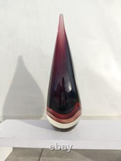 Goutte d'eau en verre artistique soufflé à la main style Murano Sommerso aubergine vintage luminescent UV