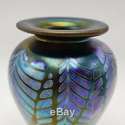 Graham Muir Signé Vase En Verre D'art Avec Une Plume Tirée Design 6.5 Grand