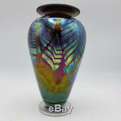 Graham Muir Signé Vase En Verre D'art Avec Une Plume Tirée Design 6.5 Grand