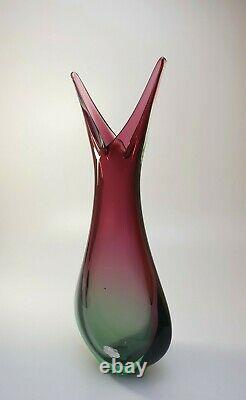 Grand 60s Luigi Onesto Italien Murano Art Vaseline Verre Fishtail Vase Sommerso