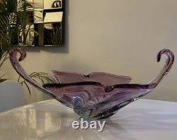 Grand Centre de Table en Verre Artisanal Murano Violet Forme Libre C1960's