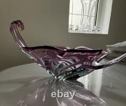 Grand Centre de Table en Verre Artisanal Murano Violet Forme Libre C1960's