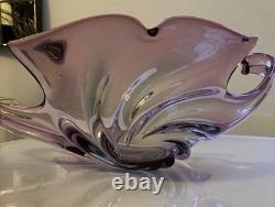 Grand Centre de Table en Verre Artisanal Murano Violet Forme Libre C1960's