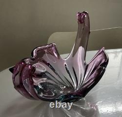 Grand Centre de Table en Verre Artisanal Murano Violet Forme Libre C1960's