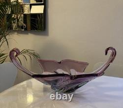 Grand Centre de Table en Verre Artisanal Murano Violet Forme Libre C1960's