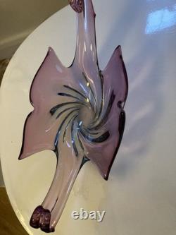Grand Centre de Table en Verre Artisanal Murano Violet Forme Libre C1960's