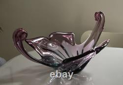 Grand Centre de Table en Verre Artisanal Murano Violet Forme Libre C1960's