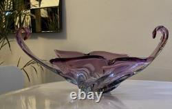 Grand Centre de Table en Verre Artisanal Murano Violet Forme Libre C1960's