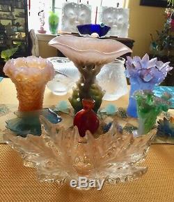 Grand Lalique Venise Double Lion Français Art Glass Vase Bowl Perfection