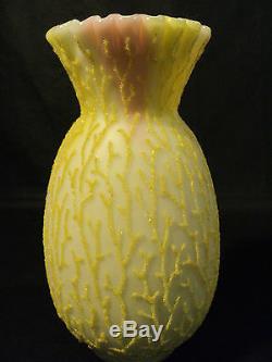 Grand Mt. Washington Coralene Art Vase En Verre, Coloration Insolite, C. Années 1880
