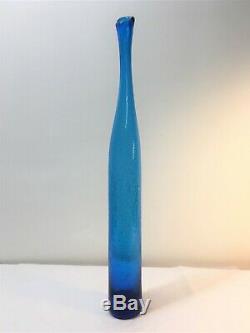 Grand Myers Bleu Turquoise Crackle Blenko Bottle Vase. Art Glass Decanter. MCM