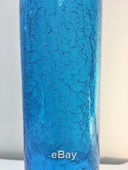 Grand Myers Bleu Turquoise Crackle Blenko Bottle Vase. Art Glass Decanter. MCM