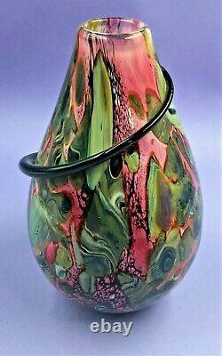 Grand Vase En Verre D’art Robert Eickholt Avec Spirale Appliquée Signée, Daté De 2000