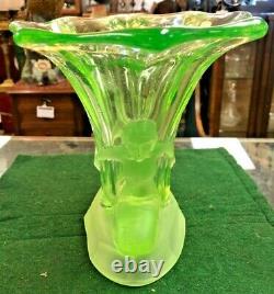 Grand Vase En Verre Givré Windsor De Style Déco Walther Sohne Green