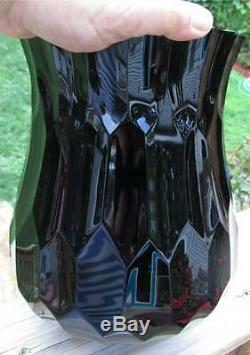 Grand Vase En Verre Taillé Noir Et Améthyste, Miroir Moser Bohemian Art