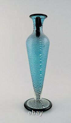 Grand Vase Murano Avec Poignées En Bouche Turquoise Verre Soufflé D'art, 1960
