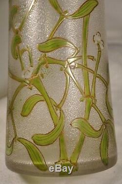 Grand Vase Verre Emaille Art Nouveau Antique Ancien Émaillé Verre Gui