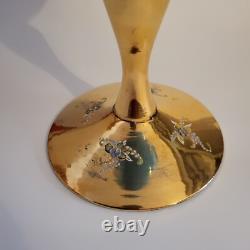 Grand Vase Vintage Opulent en Verre Opalin Bleu Vénitien avec Centre de Table en Or et Floral