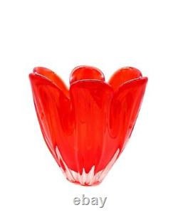 Grand Verre D'art Rouge Vase En Verre Libre MCM MID Century Murano Iwatsu 60s