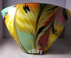 Grand Vintage Beau Bol / Vase En Verre Multicolore Art De Murano Signé